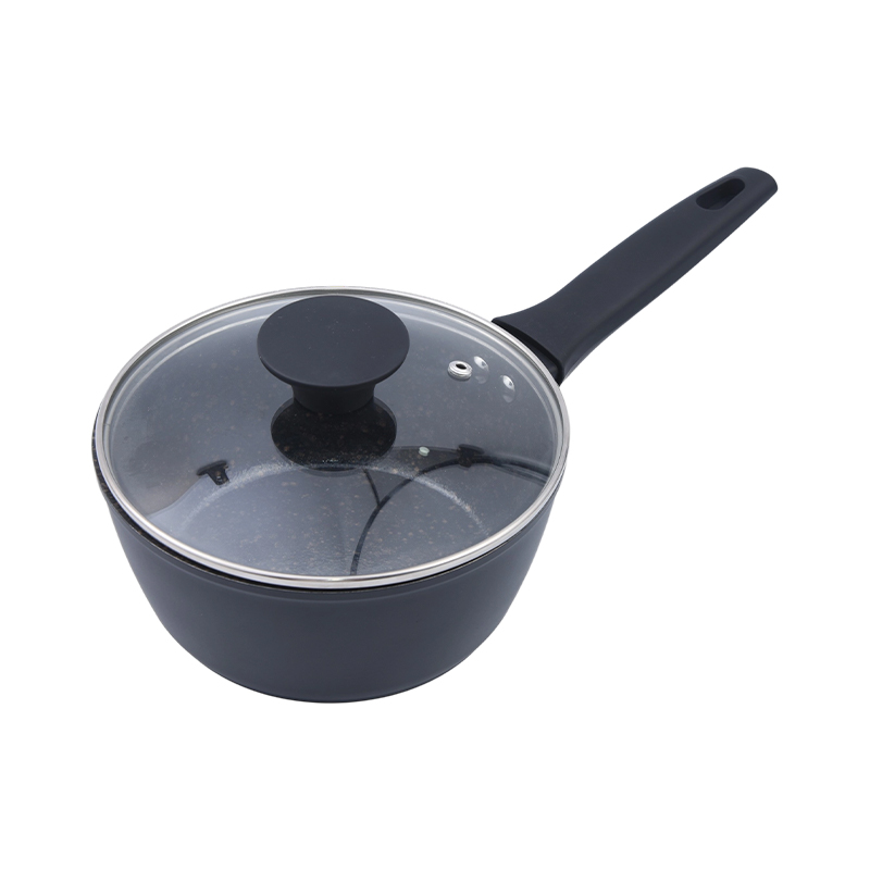Gesmede aluminium steelpan met zwartgouden marmeren keramische coating