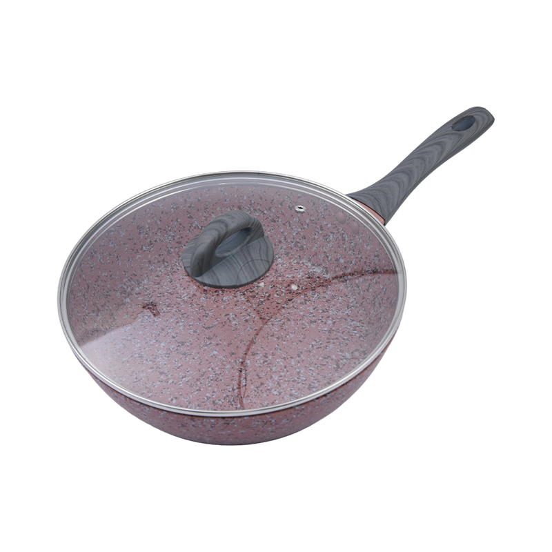 Gesmeed aluminium pannenset met roze granieten anti-aanbaklaag